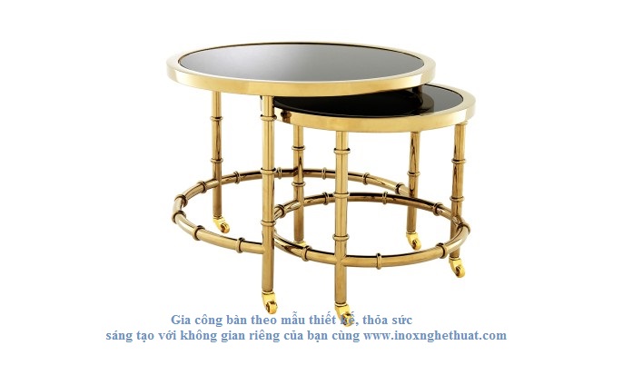 EICHHOLTZ SET OF 2 NESTOR SIDE TABLES. Làm khung inox vàng đồng